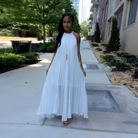 

2019 summer halter long dress sleeveless chiffon dress Pleated maxi dress