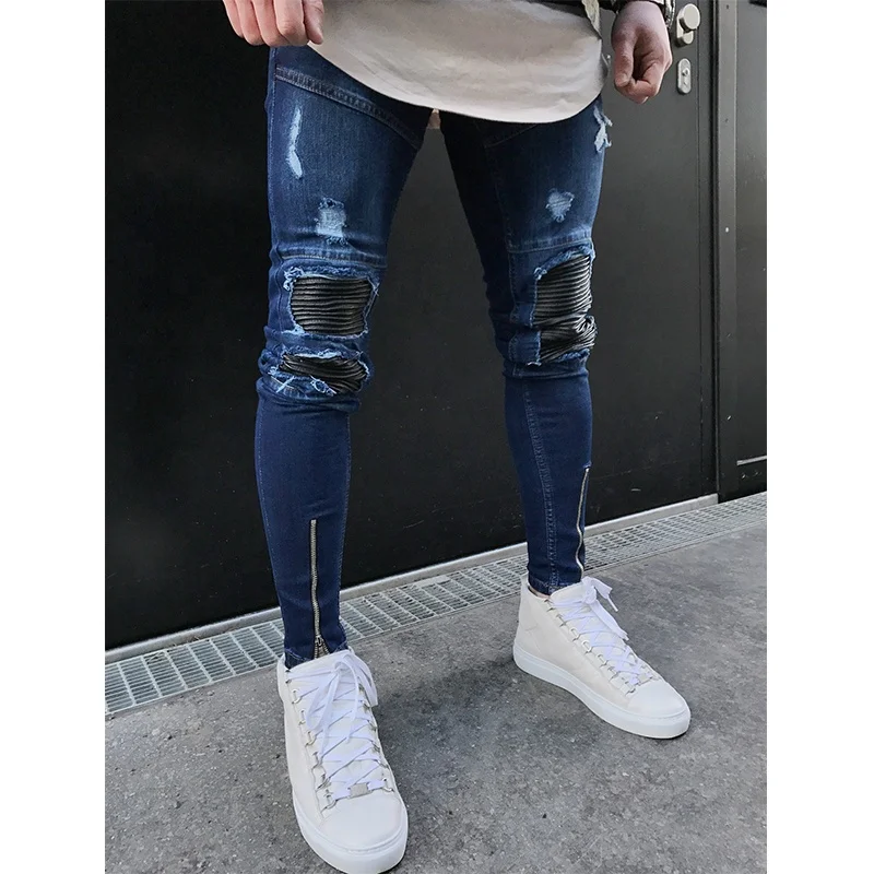 

Wholesale Ripped Royal Blue Skinny Men Jeans Stretch 2019, Blue or customized