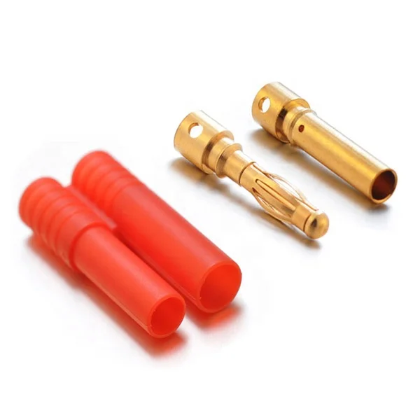 hot sale brass 24 gold plated solderless 6mm double high voltage banana plug with red sleeve .jpg