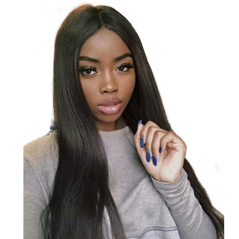 

Long Straight Human Hair Lace Front Wigs Brazilian Virgin Hair Wig with Pre Plucked Hairline Bleached Knots Drop Shipping