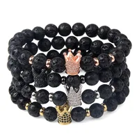 

Natural Lava Stone Crown Charm Bracelet for Men and Women Jewelry Gift