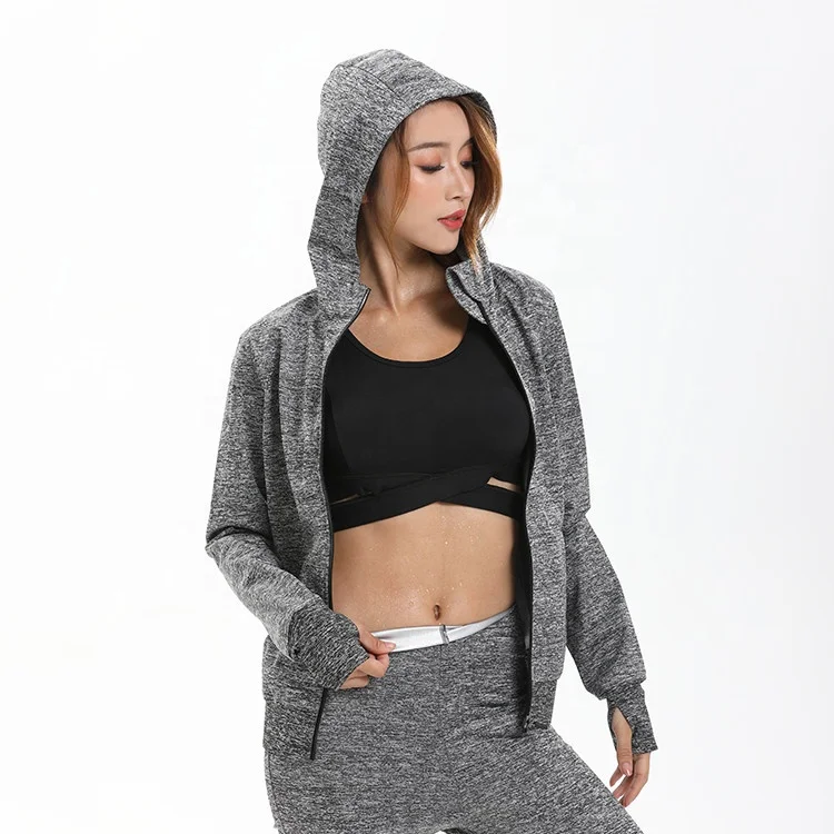 

Women sportswear sports track suit sauna suit sweat suit jacket, Gray;black