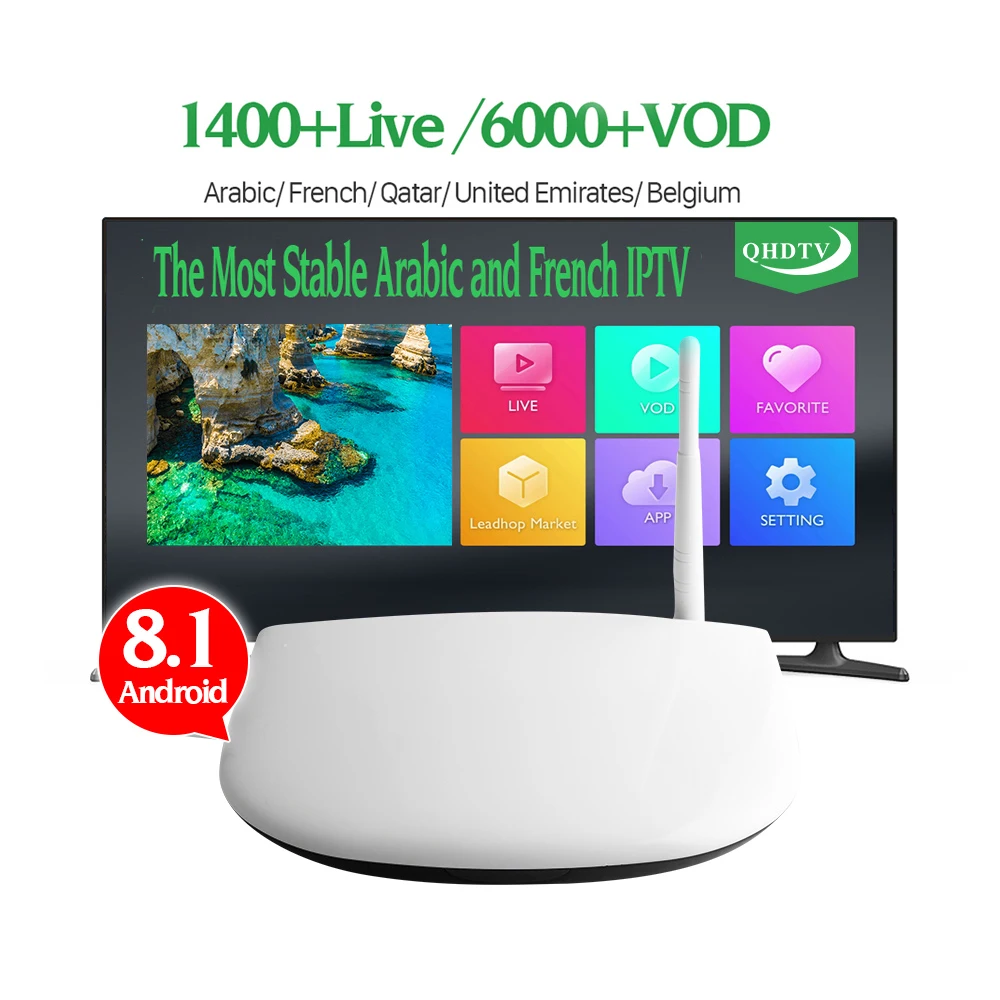 

IPTV French Arabic IPTV Box 1 Year QHDTV Subscription with Dalletektv Smart Android 8.1 IPTV Top Box Q1304