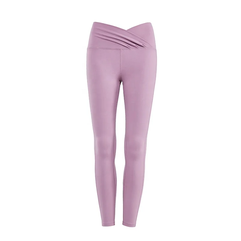 

AMESIN X Cross Waist Hip Up Unique Fashion Pink Gym Workout Leggings, Pink;grey;black