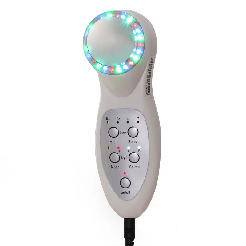 

7 Color Mode RGB Led Light Ultrasonic Face Massager Beauty Instrument Portable Facial Skin Appliance Therapy Photon Rejuvenation, White or customozied