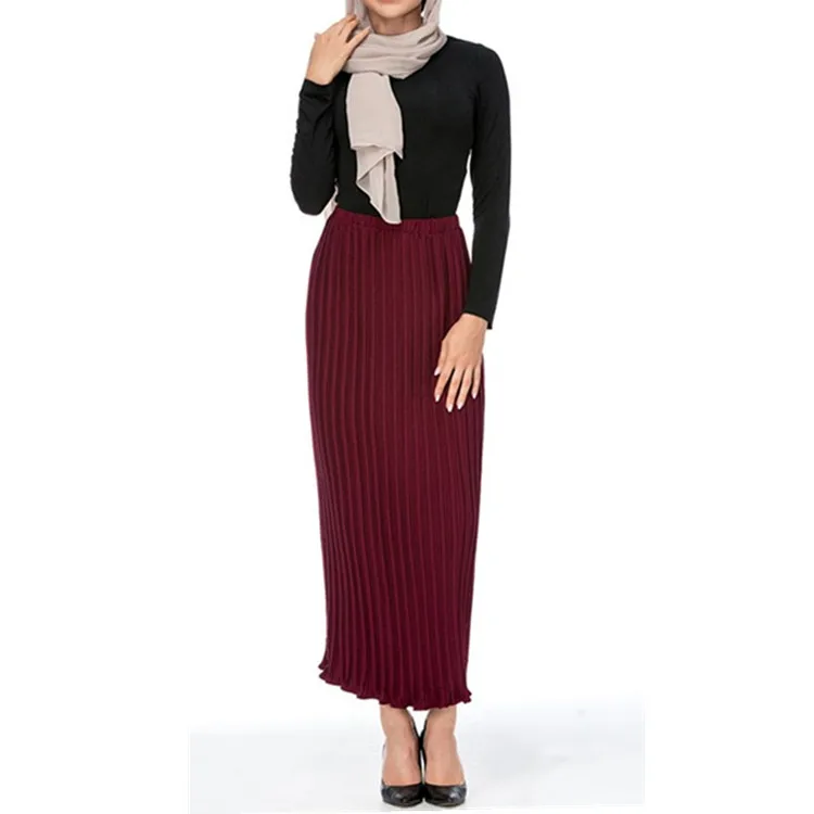 

2018 custom pleated chiffon mini long skirt for women, Wine red;black;army green;khaki;navy;purple