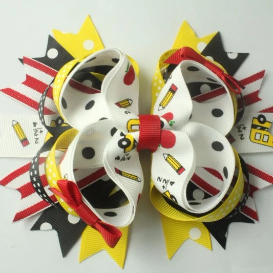 

bus printed hair bow back to school hair bow, Solid color