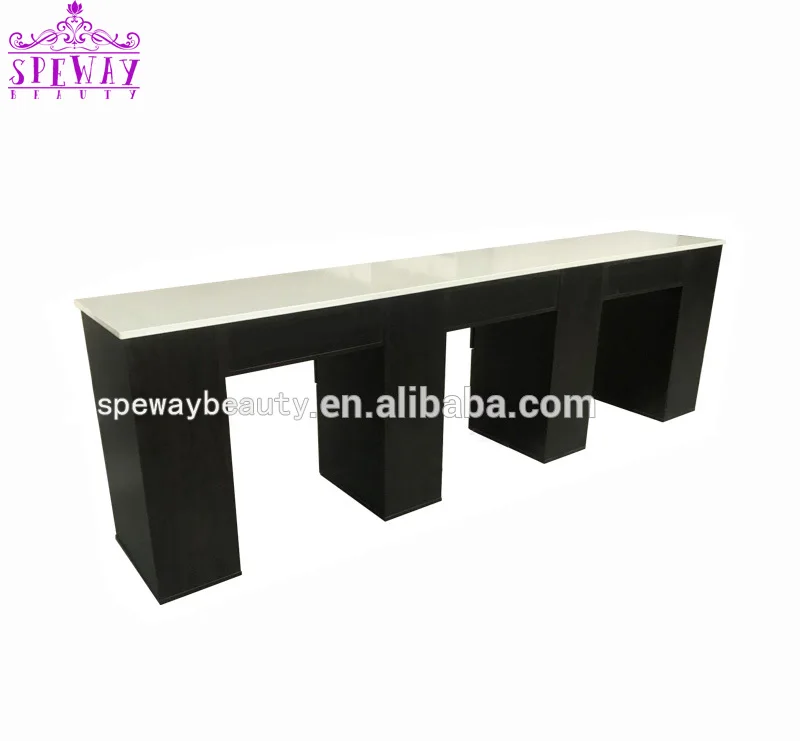 Triple Seaters Manicure Table Simple Marble Top Salon Nail Table For 3