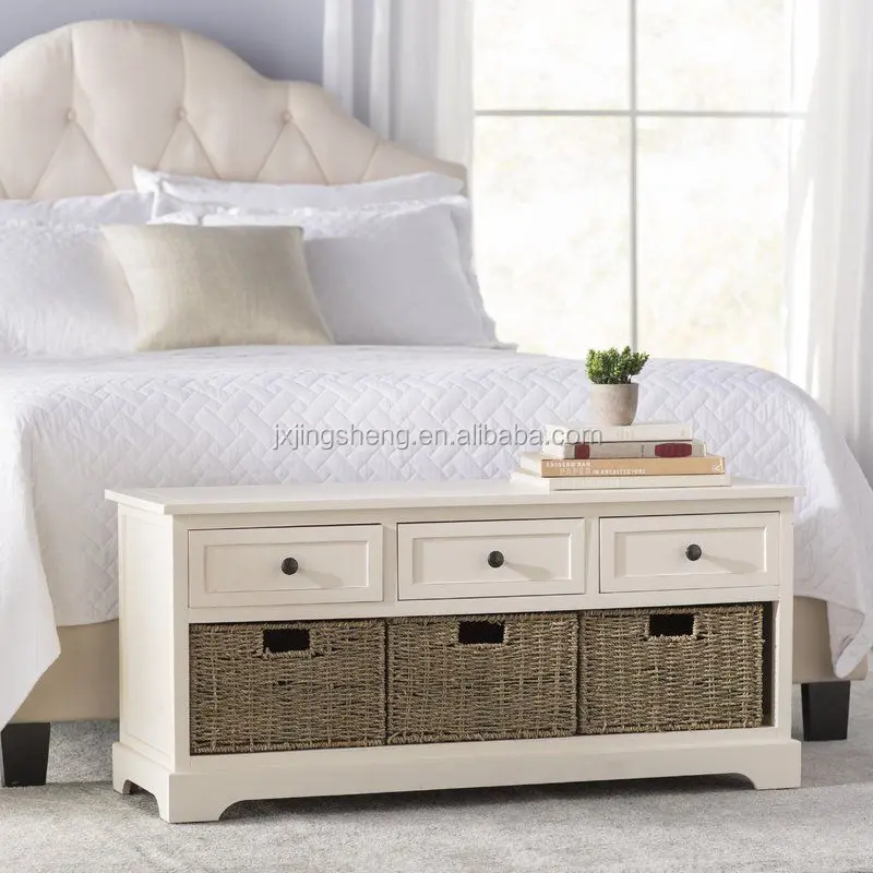 Ivory Wooden Storage Bench Entryway Seat Mud Room Bedroom Entry Shoes Baskets Finland Import Furniture Shoe Rack With