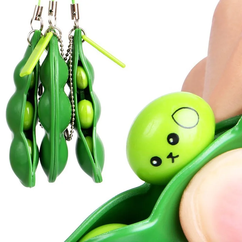 Squeeze-a-Bean Soybean Fidget Vent Toys Stress Relieving Keychain Keyring Giftx1 