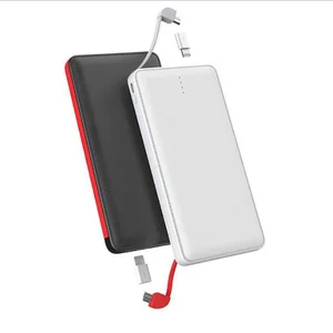 Ultra Thin 10000mAh Portable Power Bank Built Cable