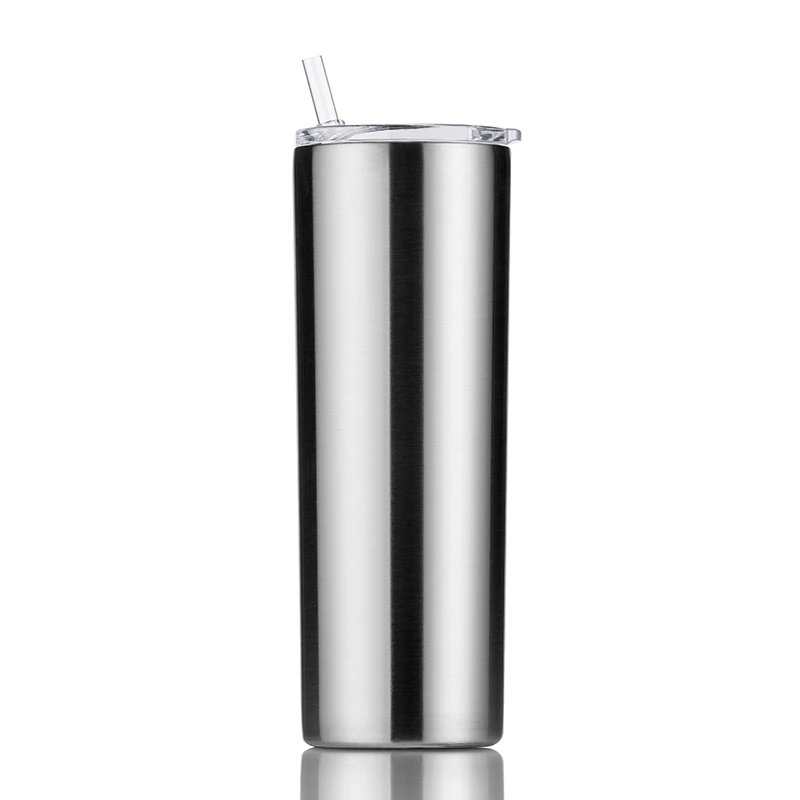 

Wholesale eco friendly double wall skinny tumbler cups with straw, Silver;black;pink;blue