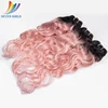 Ombre Two Tone Color Light Pink Cuticle Aligned Human Hair Weave Bundles With Dark Roots