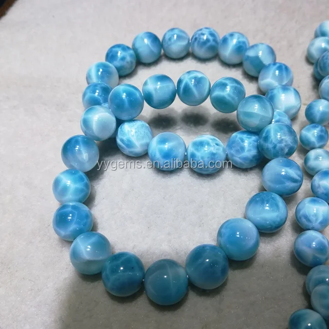 

Wholesale 12mm Genuine Natural Blue Larimar Gem Stone Women Bracelet, Ocean blue/marble blue