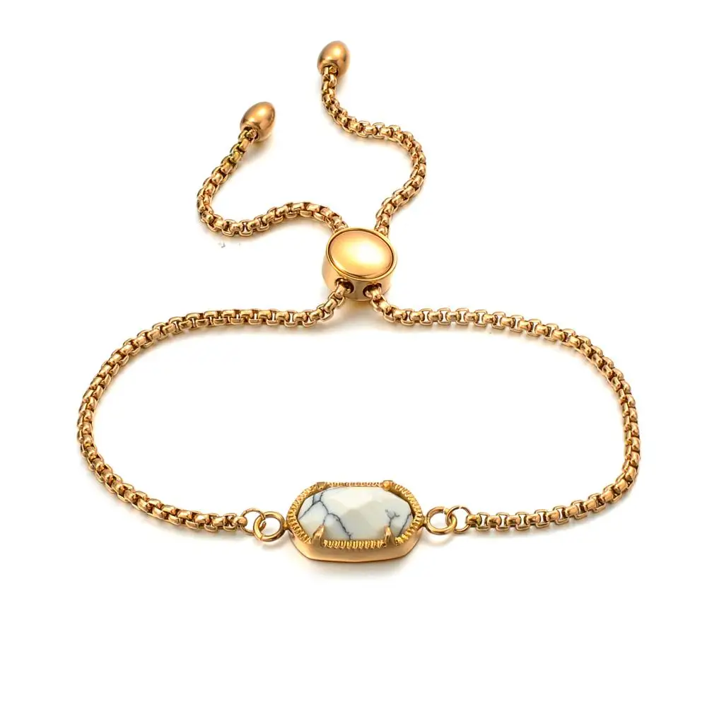 Fashion Jewelry Women Turquoise Stone Charm Gold Chain Adjustable Bracelet