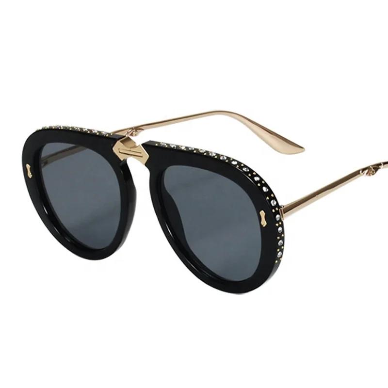 

Vintage folding pilot sunglasses women luxury crystal brand oversize clear eyeglasses sun glasses men shades oculos de sol, As picture