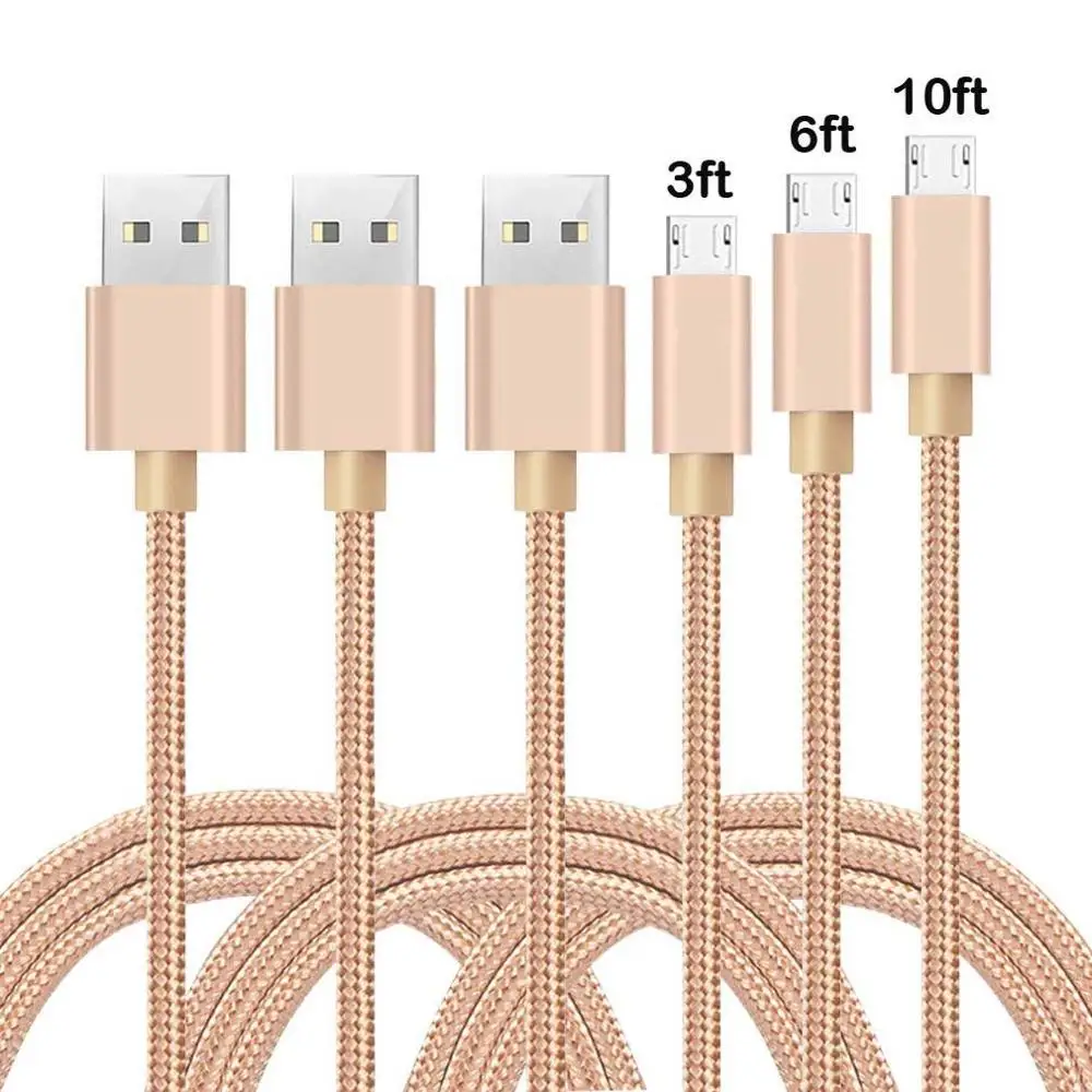 

2019 Trending 1M 2M 3M Android Phone Fast Charging Sync Cord Strong Nylon Braided Cavo Micro Usb Cable Purple For S3 V8, Silver/gold/rose gold/black/purple