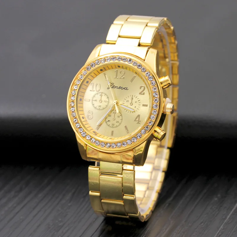 High quality women rose gold geneva diamond quartz stainless steel watches