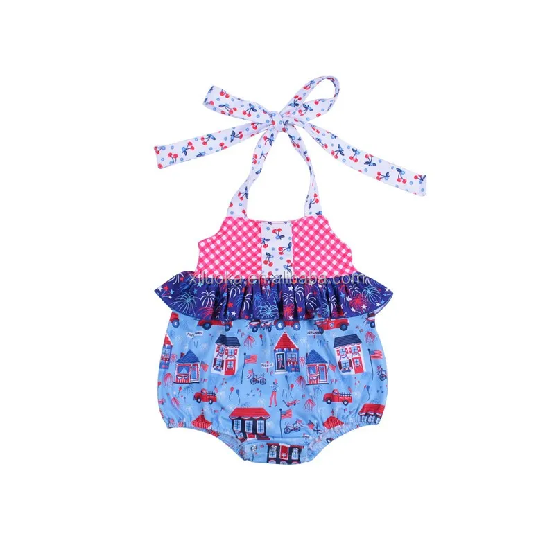 

New style girls 4th of July boutique clothing halter baby romper, Picture