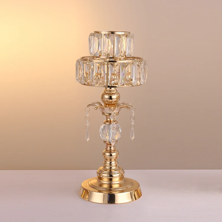Wholesale Gold Double Crystal Candlestick For Wedding Table