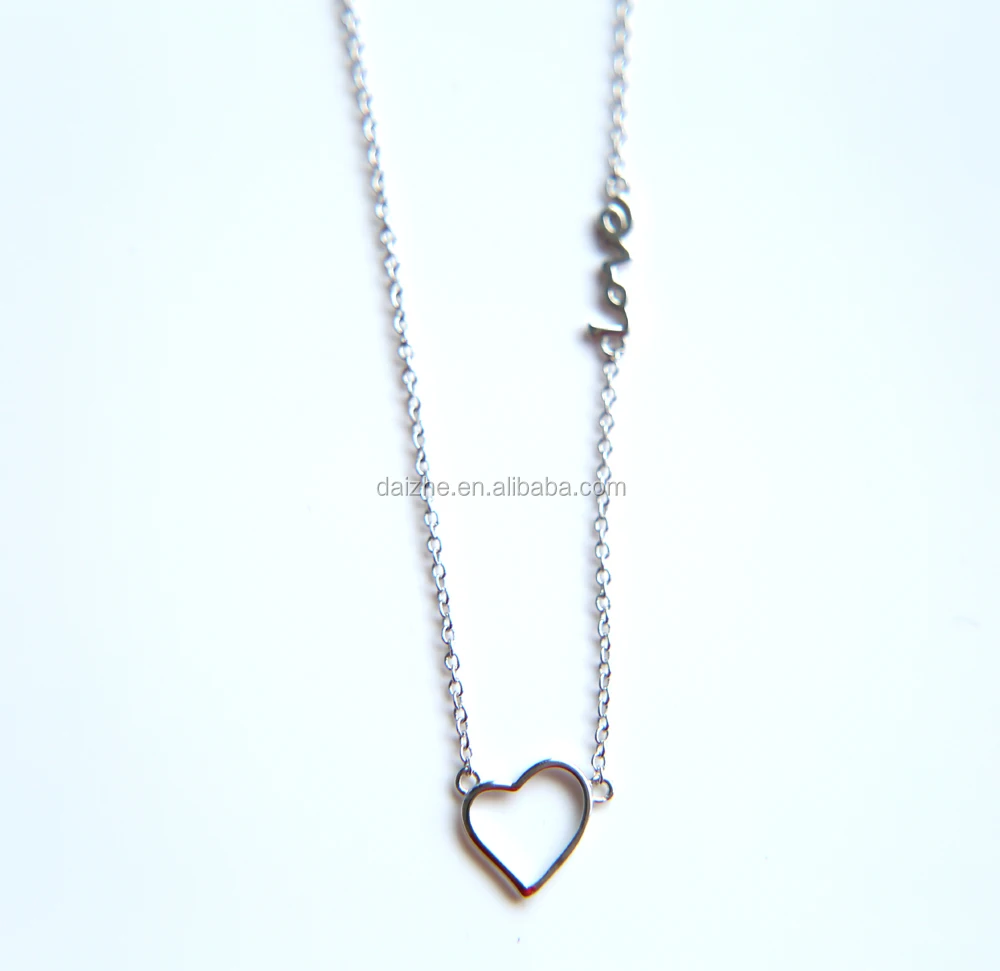 

in stock 2021 shinny fine silver open heart love long chain silver necklace