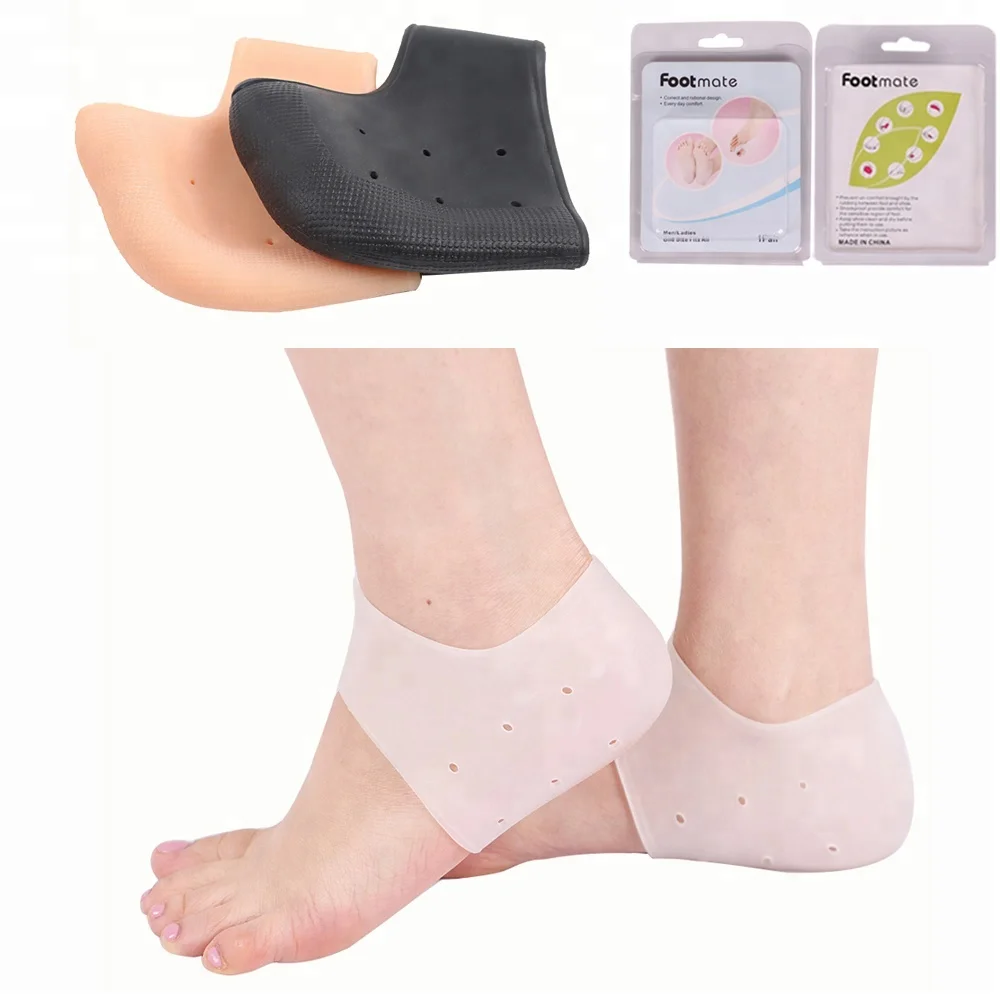 

Silicone Gel Heel Sock Protector for dry cracked skin moisturising Foot Care with anti slip cushion pad, White, nude and black