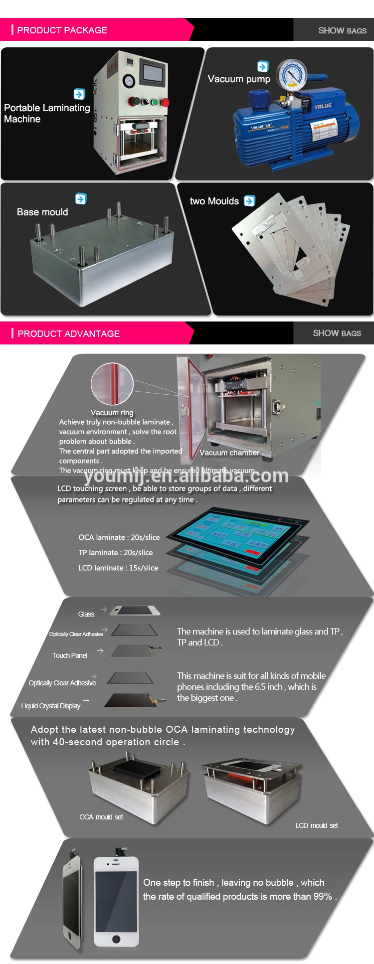 YMJ OCA Vacuum Laminator LCD Brokem Screen Repair Machine for iPhone 8 S7 edge S8 S9 Note 8 Replacement