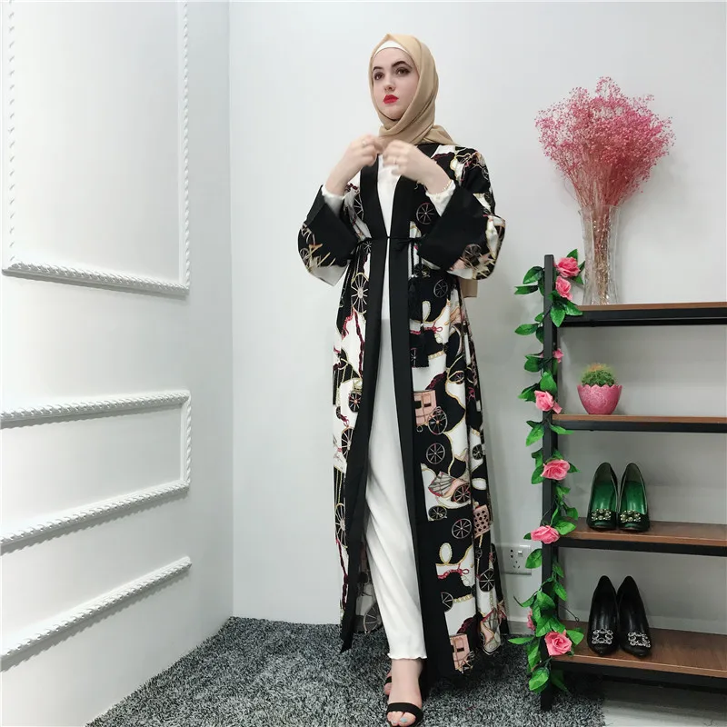 

Hotsale high quality Long Sleeve Muslim Abaya with print, Black