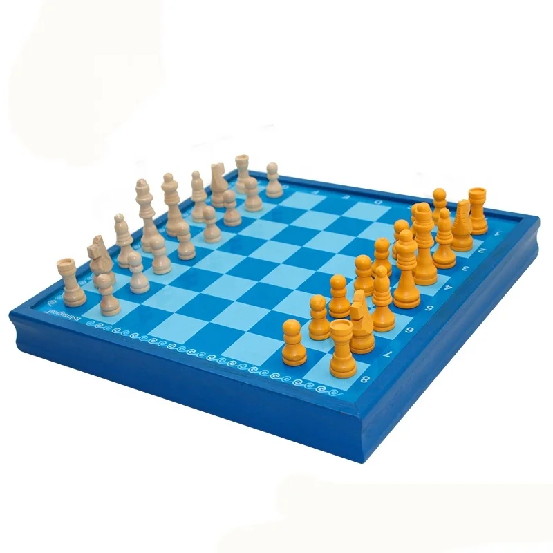 

blue chess and checkers game set Colorful wood Chess Box for kids Christmas gift