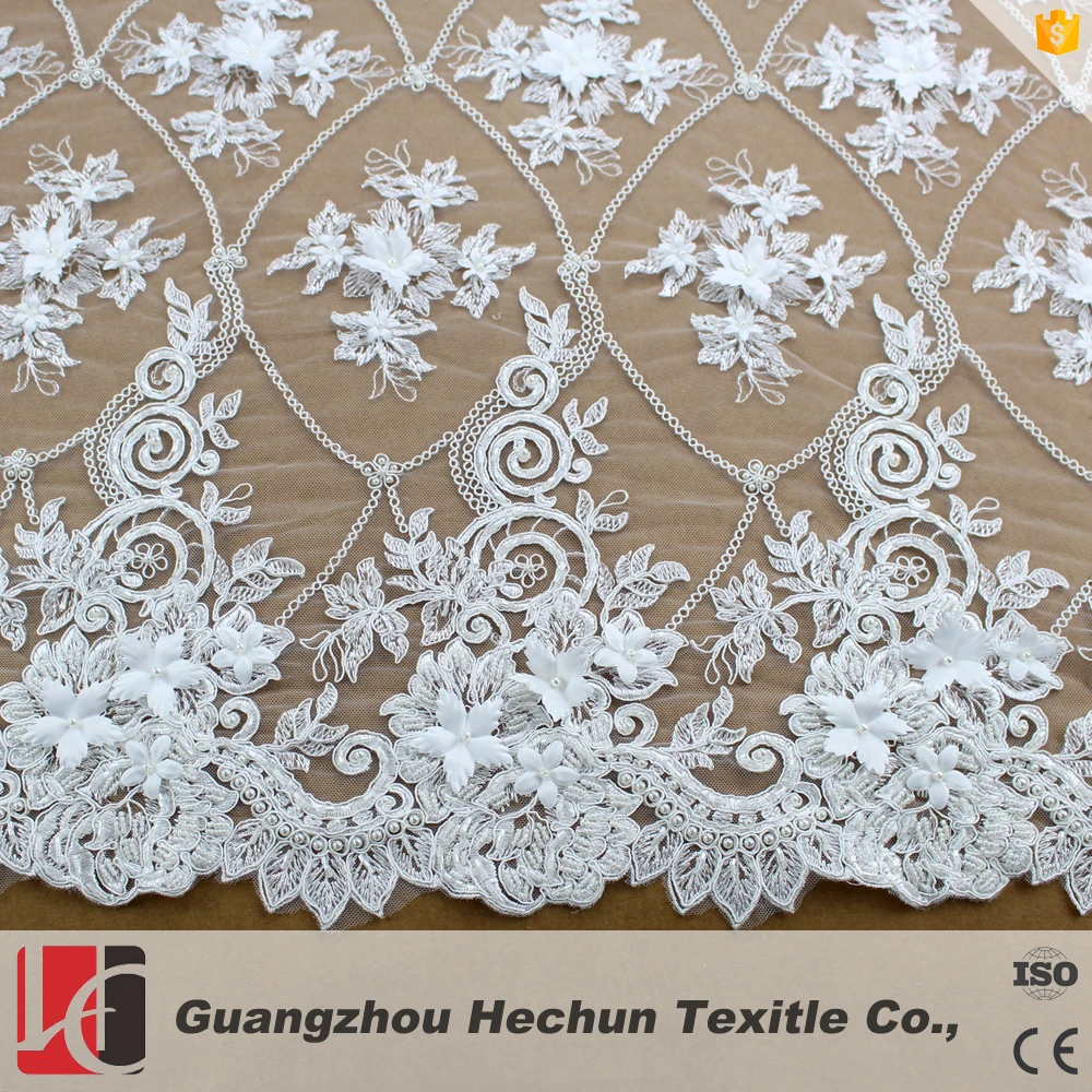 

HC-0954 HeChun 3d white French embroidered lace fabric