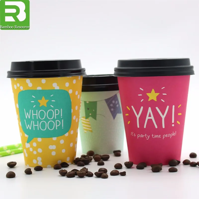 
Custom logo Printed Disposable biodegradable Single Wall Paper Coffee Cup with Lids 