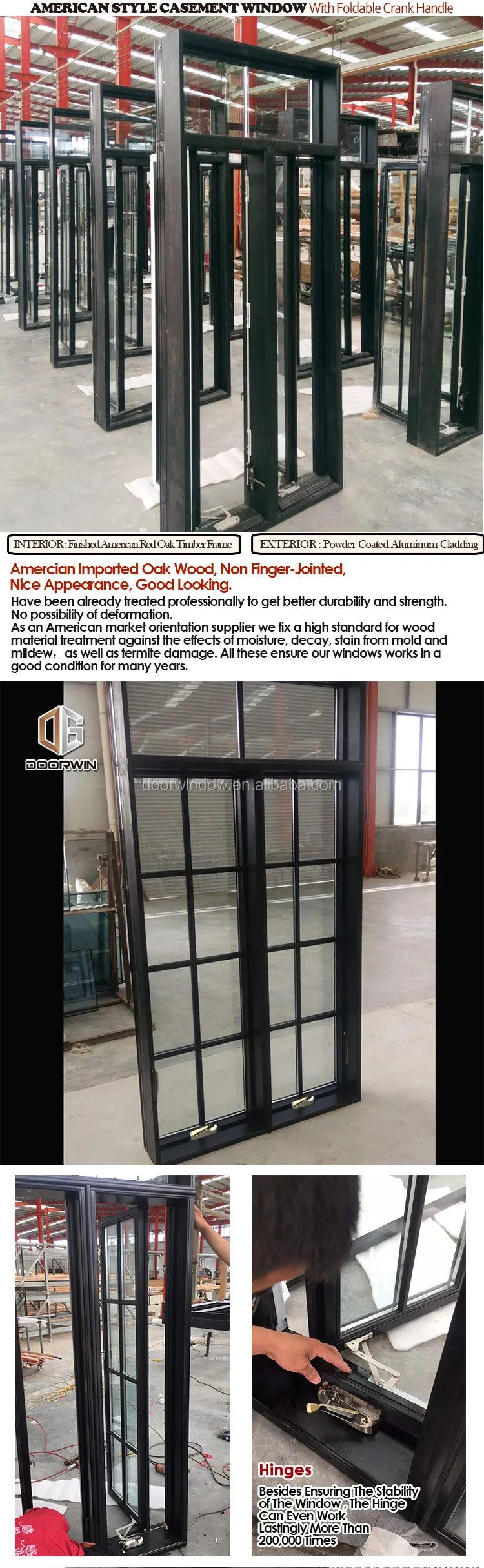 American Style NAMI Certified Wood Aluminum Crank Out Windows in accordance to U.S. Building Code