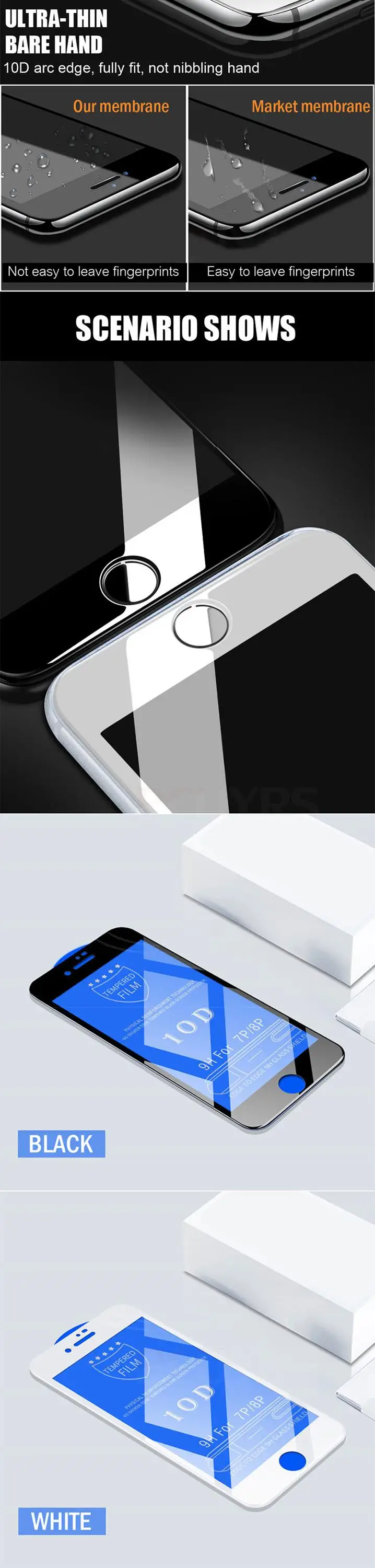 10D Protective Glass for iPhone 7 Screen Protector iPhone 8 Xr Xs Xs Max Tempered Glass for iPhone X 6 6s 7 8 Plus Xs Glass