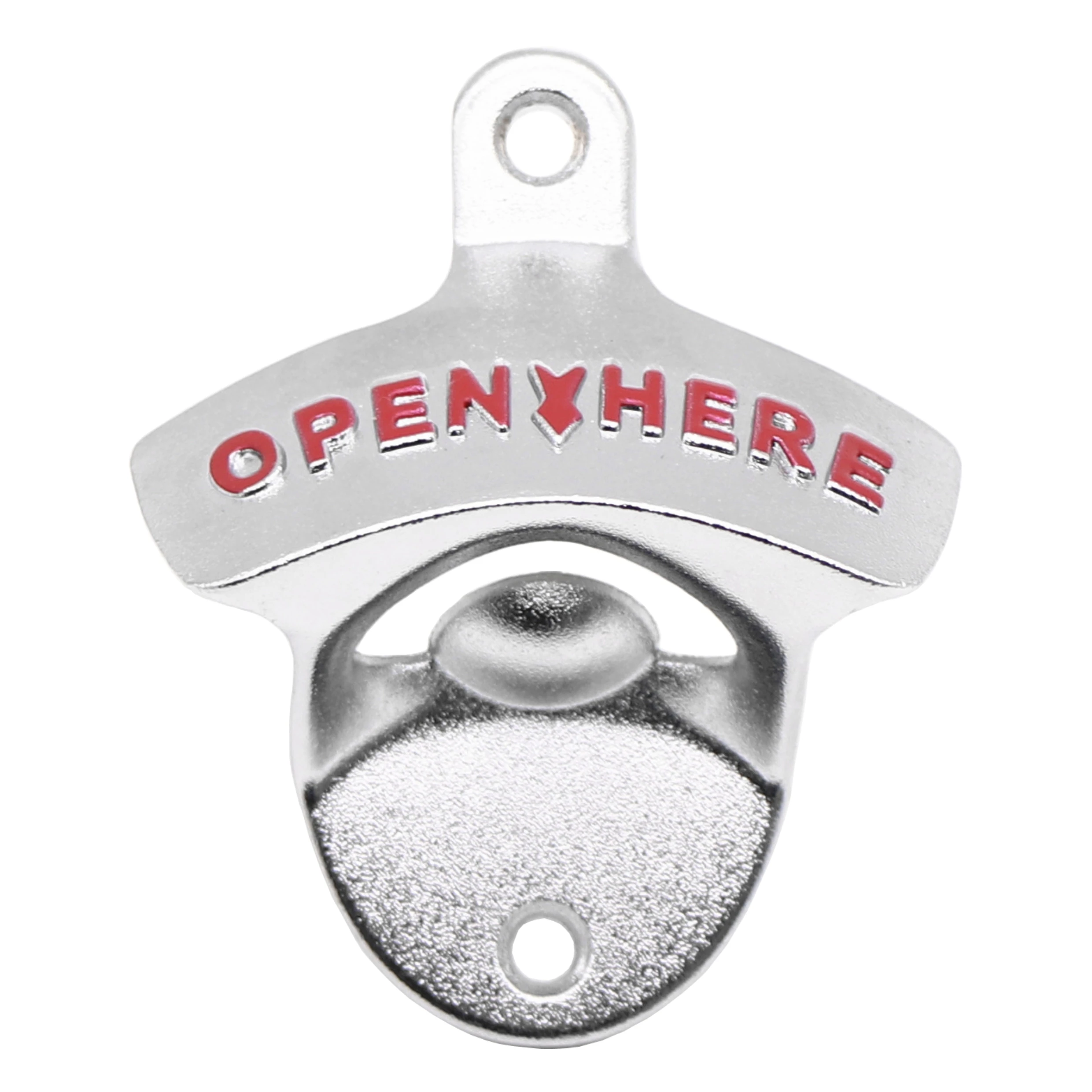 

OPEN HERE Sand Blasting Wall Mounted Bottle Opener Cast Zinc Alloy Crown Stationary Beer Bottle Opener Mounting Screws Included, Silver