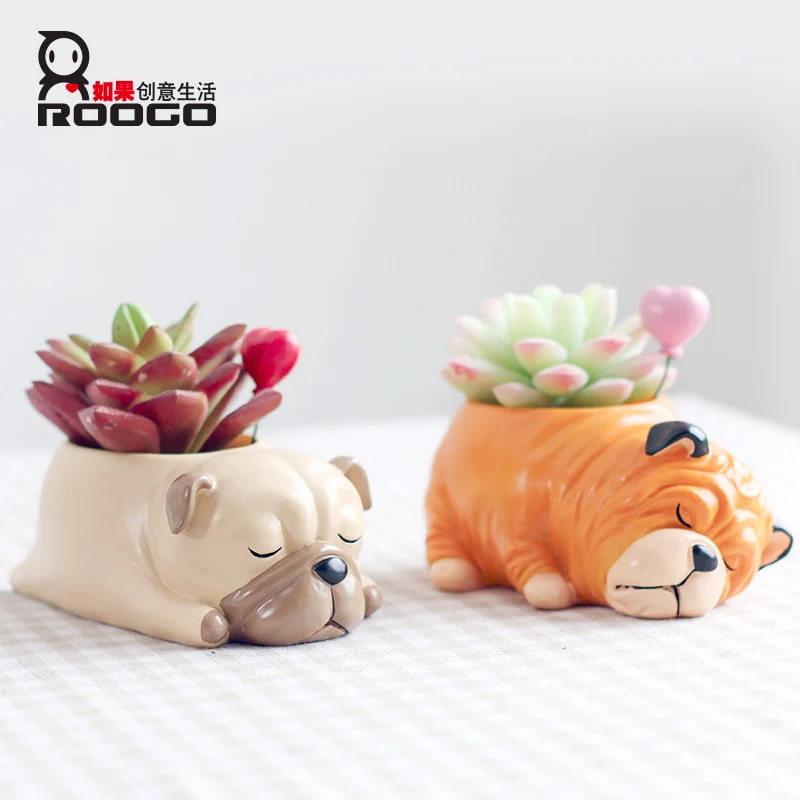 

Roogo resin different design sleeping dog flowerpot