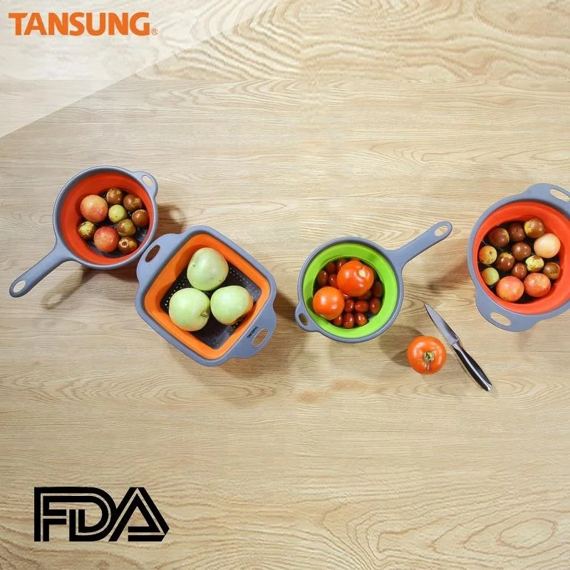 
Wholesale Food Grade Plastic Collapsible Bowl Colander Food Strainer with Long Handle 