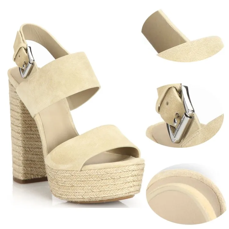 2016 New Style High Heel Wedge Sandals Fashion Flax Covered Heel And