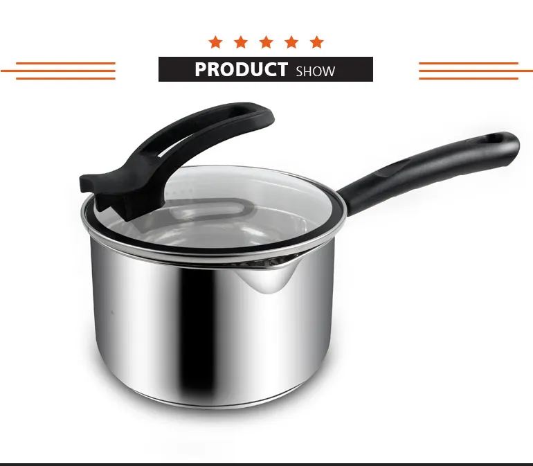 Newest Stainless Steel Single Handle Glass Cover Milk Boiling Pot For