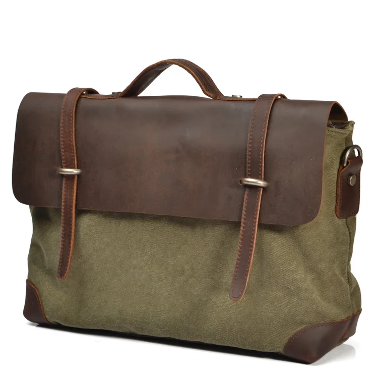 

TF2167 New Arrival Vintage Genuine Leather Canvas Men's Shoulder Bags, Army green, coffee, grey