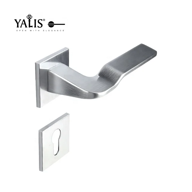 
modern lever handle on square rose for wooden door in zinc alloy metal with lock 