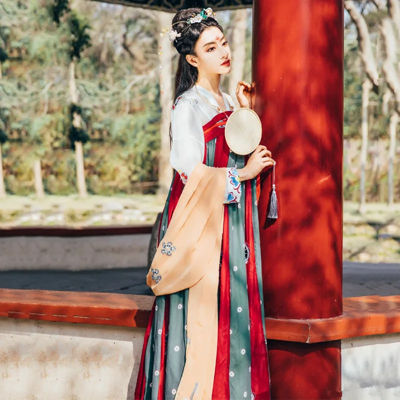 

Women Hanfu Traditional Chinese Dance Costume Oriental Performance Clothing Folk Stage Festival Outfit Han Dynasty Wear DC2357, As picture