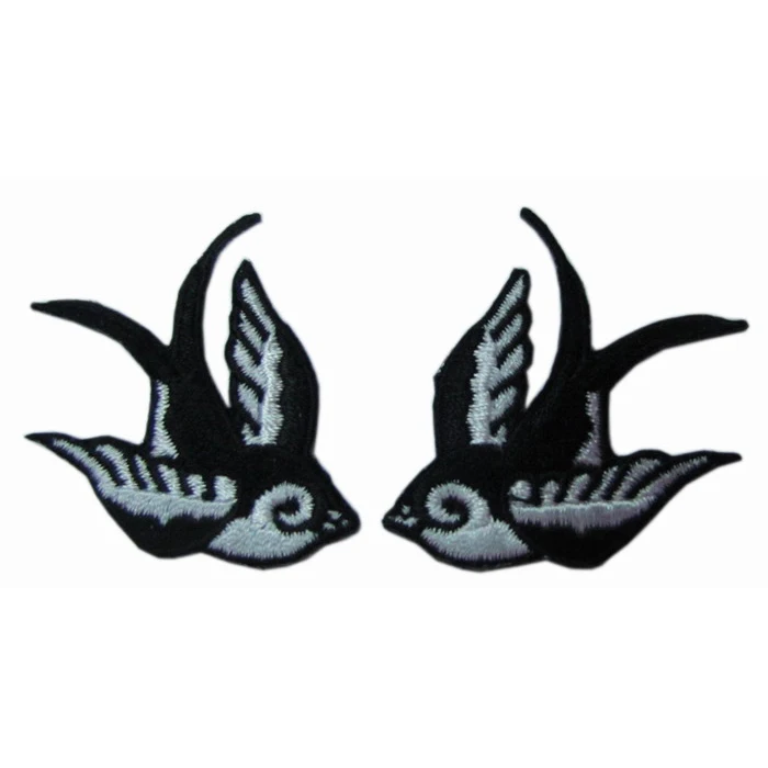 

Black Bird Swallow Swiftlet Dove Tattoo Embroidered iron on Patch, 2colors