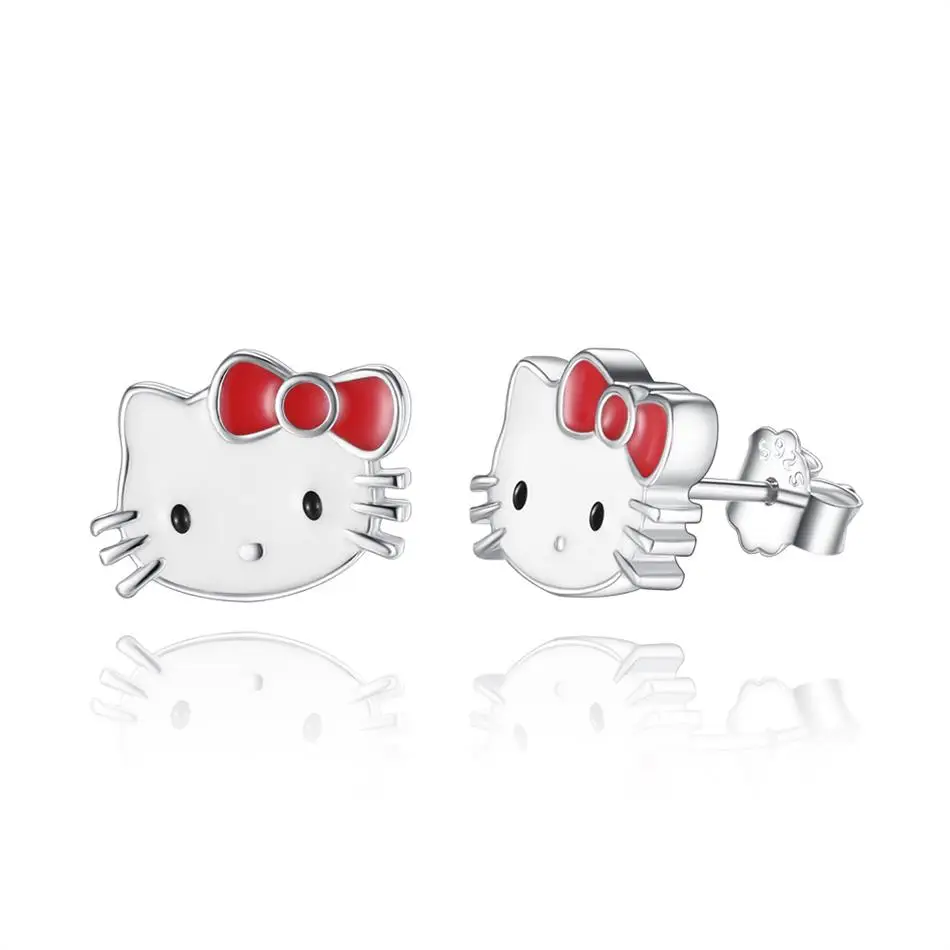 

Authentic 925 Sterling Silver Earrings Enamel Cute Cartoon Cat Stud Earring For Women FashionJewelry Christmas Gift