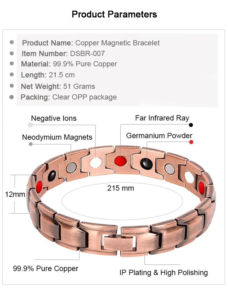 Premium 99.9 Pure Copper Bracelet Health Benefits 4in1 Bio Elements For Therapy