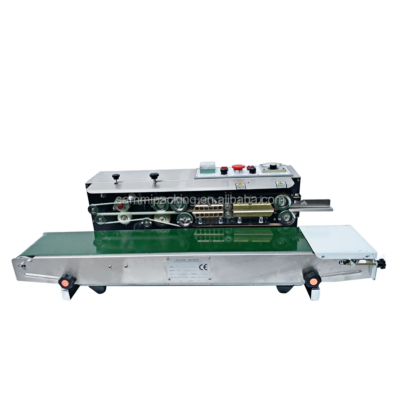 stainless steel continuous Plastic film heat sealer machine with color date printing