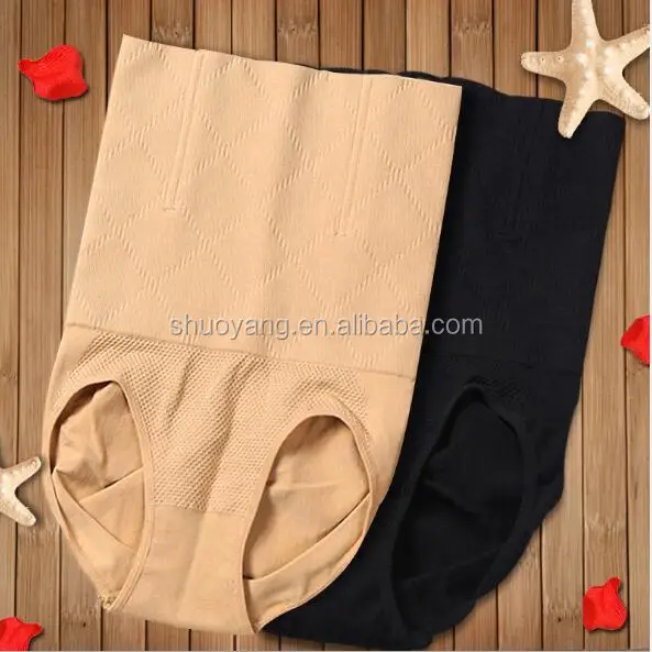 

High waist tummy control body shape abdomen slimming underwear women seamless control panties, Black;skin