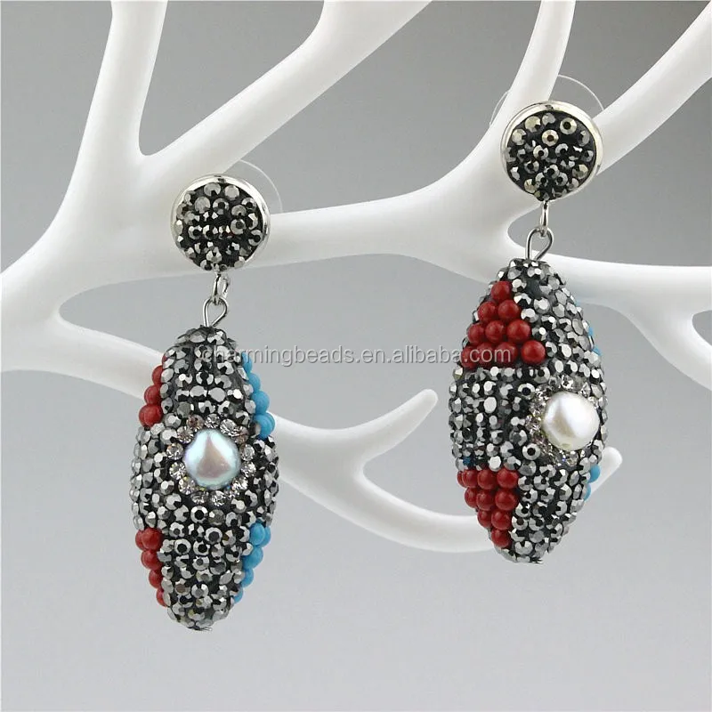 CH-ZSE0194 fashion stone diamond earring,wholesale gemstone jade stud earring,handmade pave crystal pearl stud earring jewelry