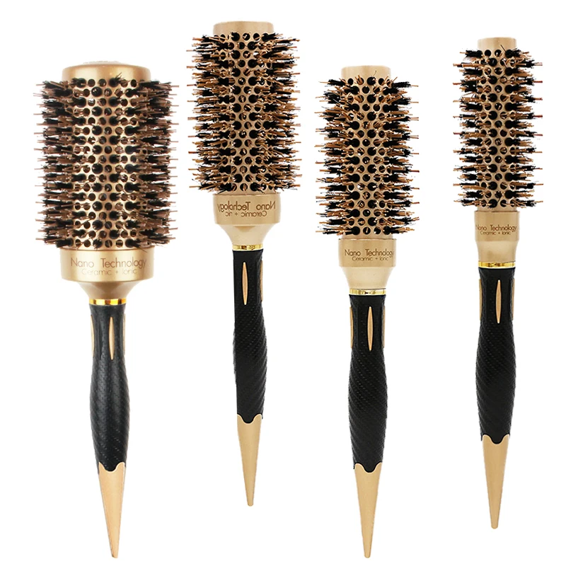 

Masterlee Brand rubber handle Nano Thermal Ceramic Round Comb Boar Bristle hair brush