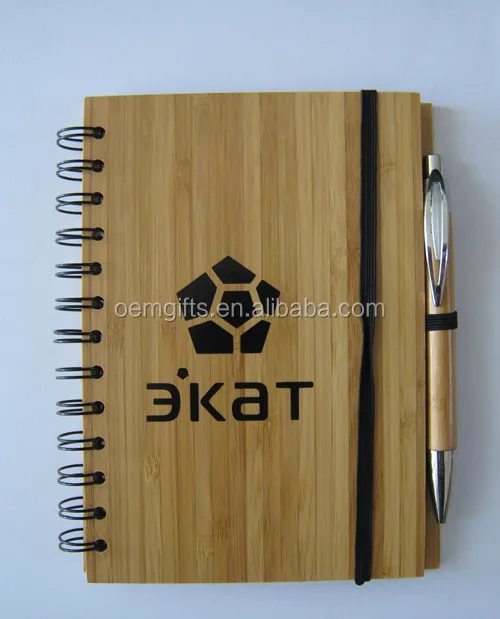 Unionpromo customized recycled bamboo cover notebook and pen gift set