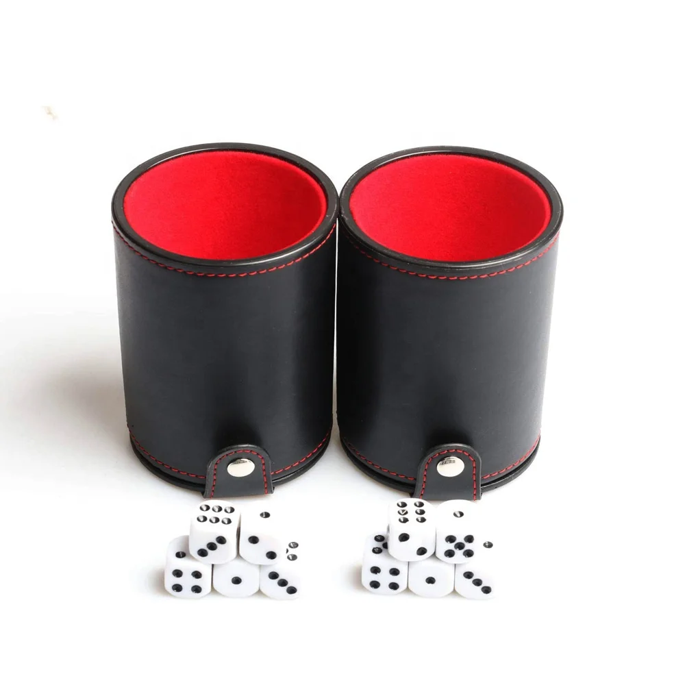 

Leatherette Dice Cup Set with Storage Compartment Felt Lined Shaker Includes Dot Dices